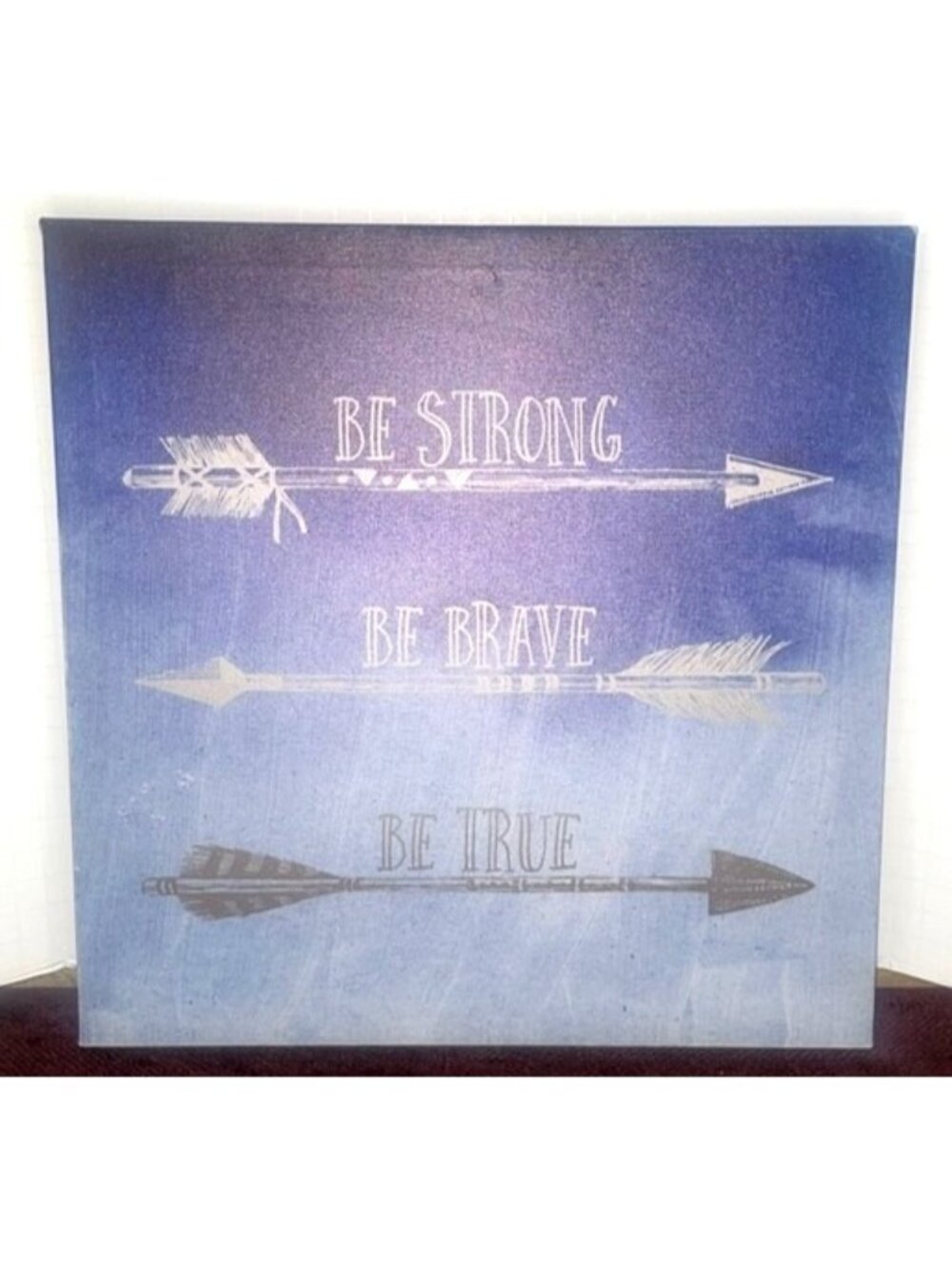 Be Strong Brave True Wall Art Canvas Inspirational Quote Blue White Arrow 12x12